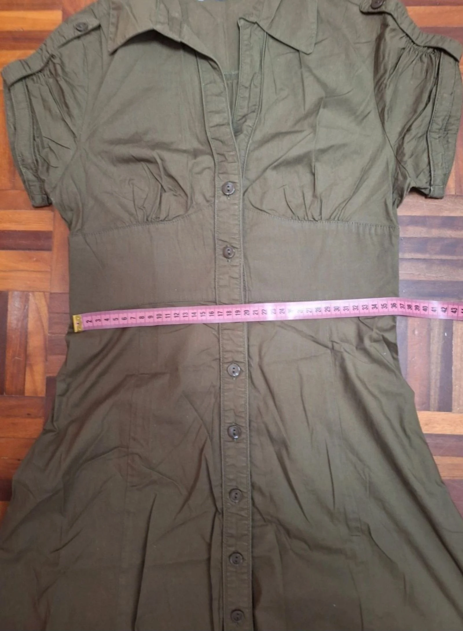 Bershka green khaki cotton safari style shirt dress Size M – photo 5